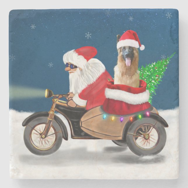 German Shepherd dog Christmas Santa  Stone Coaster (Front)