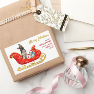 German Shepherd Dog Christmas Sleigh  Rectangular Sticker