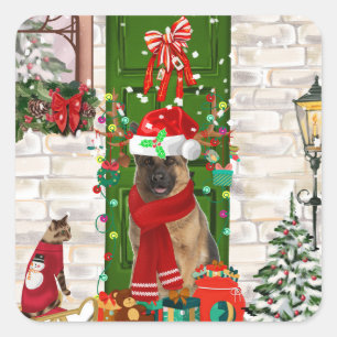 German Shepherd Dog Christmas Square Sticker