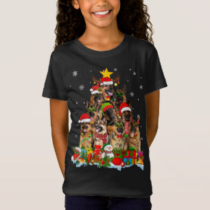 German Shepherd Dog Christmas Tree Lights Xmas San T-Shirt