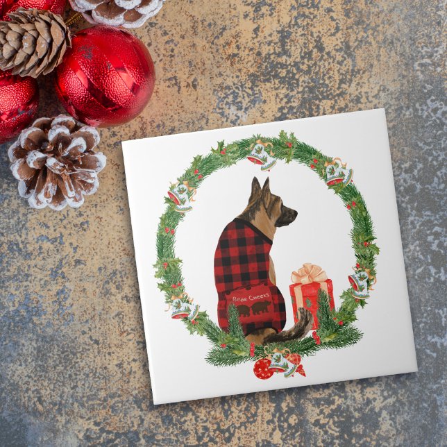 German Shepherd Dog Christmas Wreath Tile (Creator Uploaded)