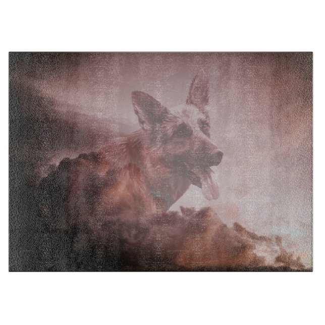 German Shepherd Dog Clouds Heaven Art Portrait GSD Cutting Board (Front)