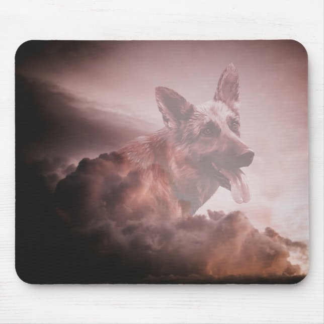 German Shepherd Dog Clouds Heaven Art Portrait GSD Mouse Mat (Front)