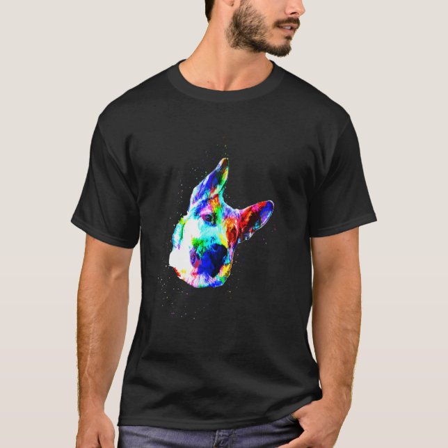 German Shepherd Dog Colour Splash Pop Art Modern T-Shirt (Front)