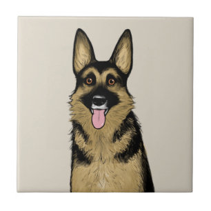 German Shepherd Dog   Cute Cartoon Pet Art Tile
