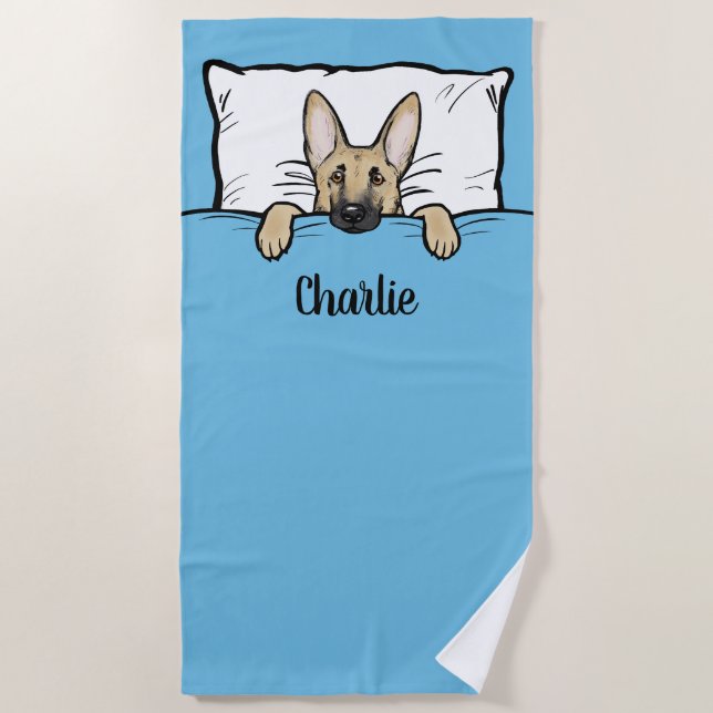 German Shepherd Dog Cute Personalised Beach Towel (Front)