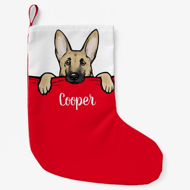 German Shepherd Dog Cute Personalised Small Christmas Stocking (Front)