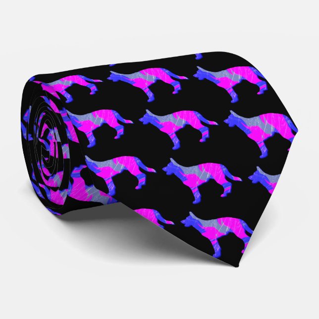 German Shepherd Dog Cute Pink Silhouette Black Tie (Rolled)