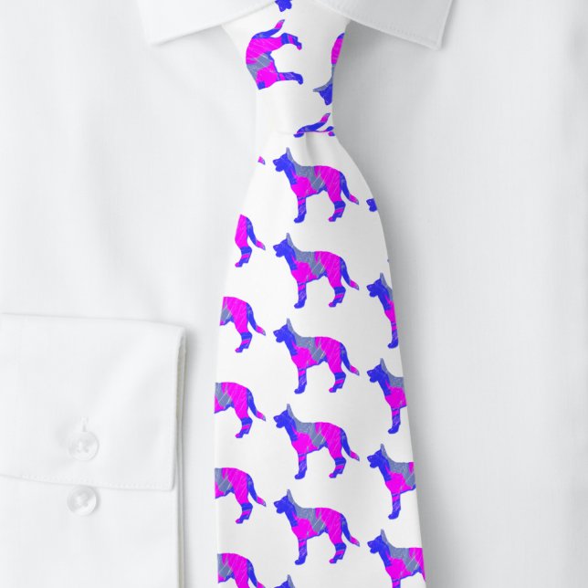 German Shepherd Dog Cute Pink Silhouette White Tie (German shepherd pink and blue white tie)