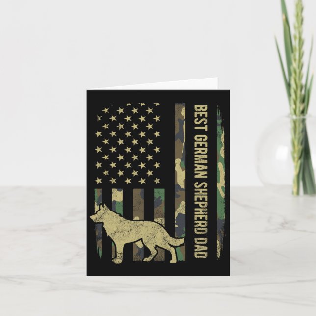 German Shepherd Dog Dad Camouflage American Flag  Card (Front)