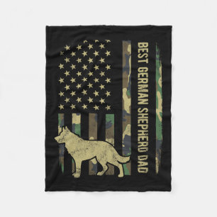 German Shepherd Dog Dad Camouflage American Flag Fleece Blanket