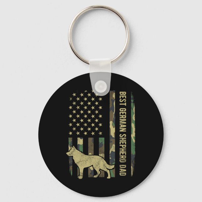German Shepherd Dog Dad Camouflage American Flag  Key Ring (Front)
