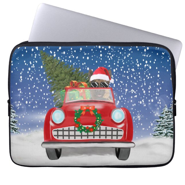 German Shepherd Dog Driving Car In Snow Christmas  Laptop Sleeve (Front)
