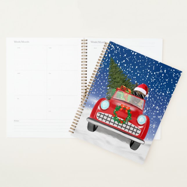 German Shepherd Dog Driving Car In Snow Christmas  Planner (Display)