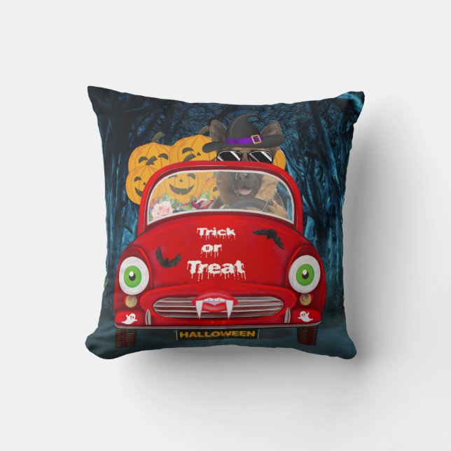 German Shepherd Dog Driving Car Scary Halloween Cushion (Front)
