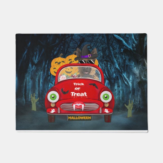 German Shepherd Dog Driving Car Scary Halloween Doormat (Front)