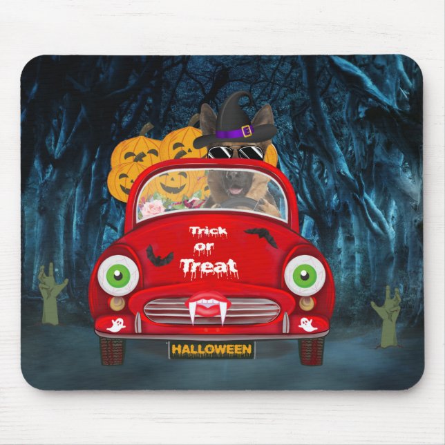 German Shepherd Dog Driving Car Scary Halloween Mouse Mat (Front)