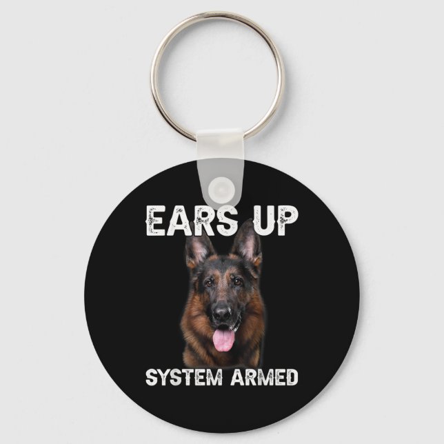 German Shepherd Dog Ears Up System Armed T Shirt  Key Ring (Front)