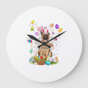 German Shepherd Dog Easter Egg Hunting Basket East Large Clock