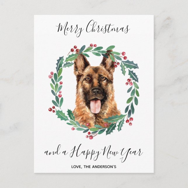 German Shepherd Dog Elegant Merry Christmas Holiday Postcard (Front)