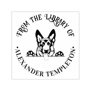 German Shepherd Dog Face #2 Library Book Name E Self-inking Stamp