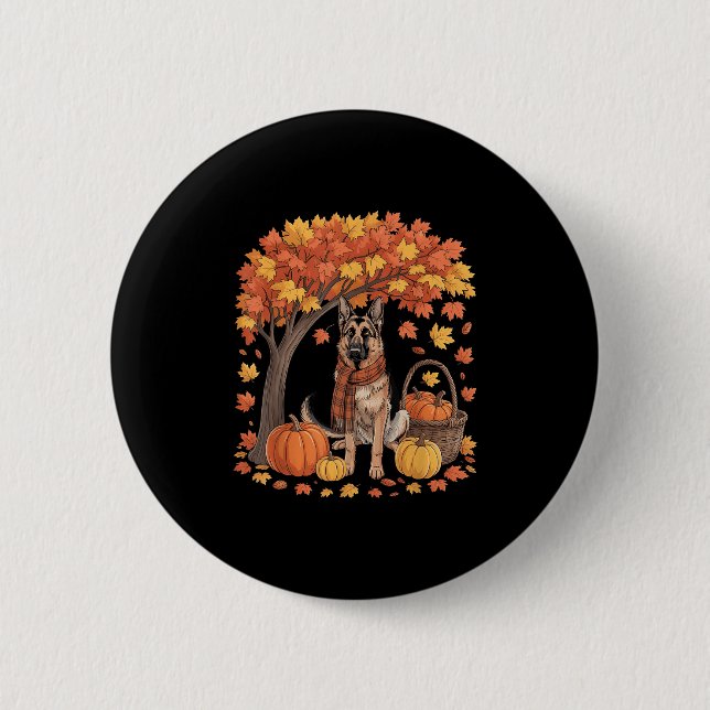 German Shepherd Dog Fall Scarf Pumpkin Autumn Than 6 Cm Round Badge (Front)