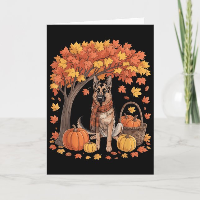 German Shepherd Dog Fall Scarf Pumpkin Autumn Than Card (Front)