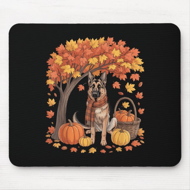 German Shepherd Dog Fall Scarf Pumpkin Autumn Than Mouse Mat (Front)