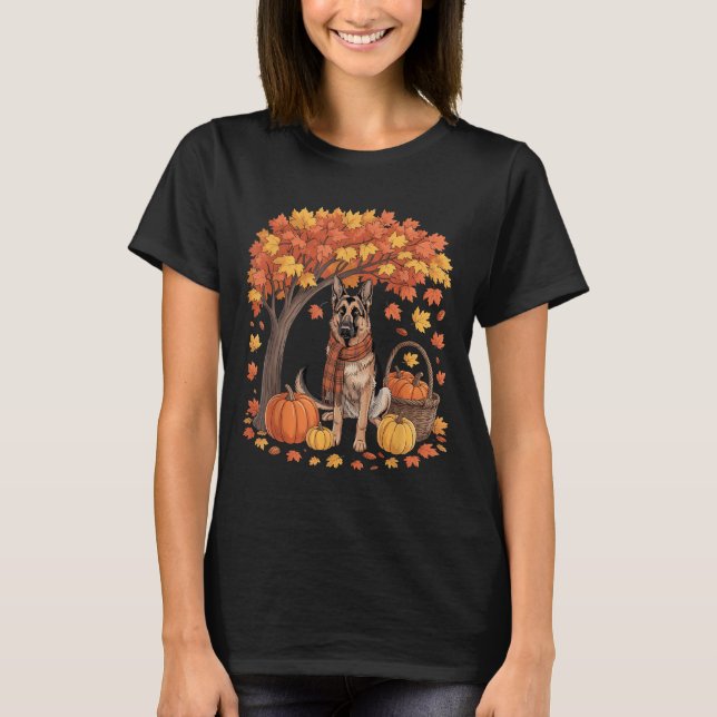 German Shepherd Dog Fall Scarf Pumpkin Autumn Than T-Shirt (Front)