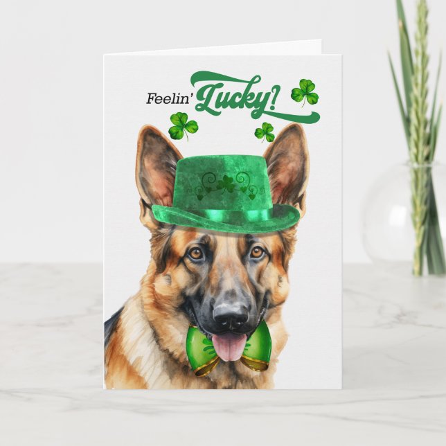 German Shepherd Dog Feelin' Lucky St Patrick's Day Holiday Card (Front)