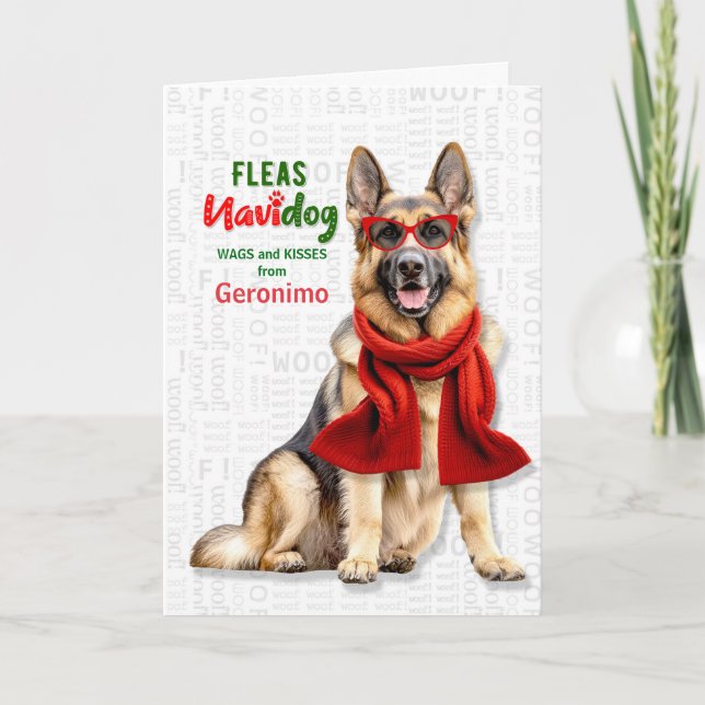German Shepherd Dog Funny Fleas NaviDOG Holiday Card (Front)