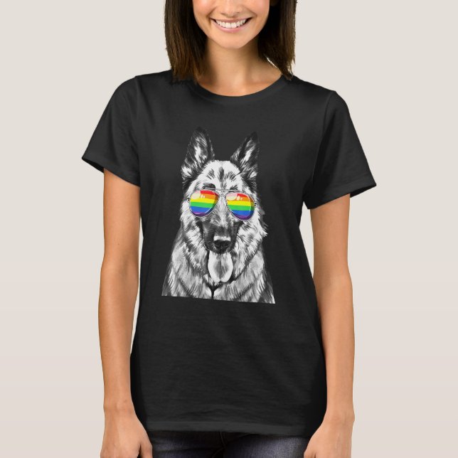 German Shepherd Dog Gay Pride Flag Sunglasses Lgbt T-Shirt (Front)