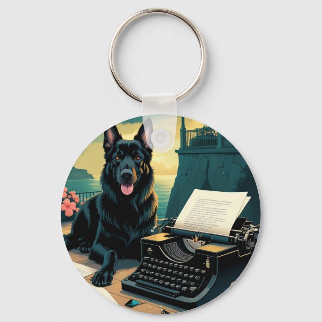 German Shepherd Dog gentleman vintage Key Ring (Front)