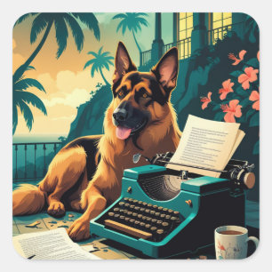 German Shepherd Dog gentleman vintage  Square Sticker