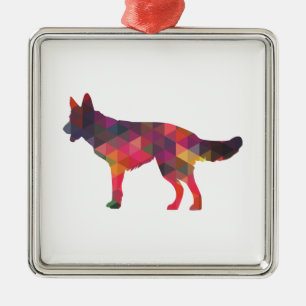German Shepherd Dog Geometric Pattern Silhouette M Metal Tree Decoration