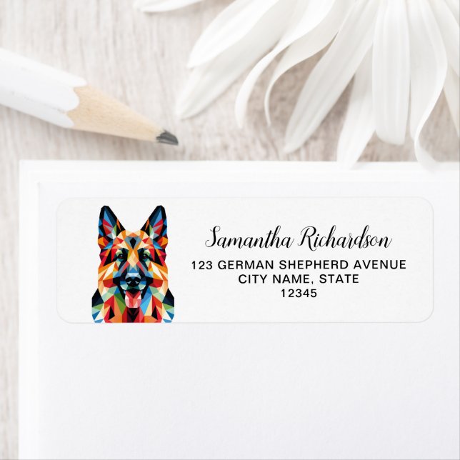 German Shepherd Dog Geometric Return Address Label (Insitu)
