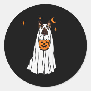 German Shepherd Dog Ghost And Pumpkin Halloween Fu Classic Round Sticker