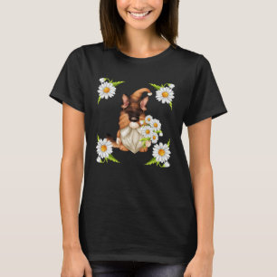 German Shepherd Dog Gnome For Spring Floral Daisy  T-Shirt
