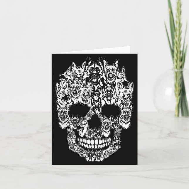 German Shepherd Dog Graphic Halloween Skull Card (Front)