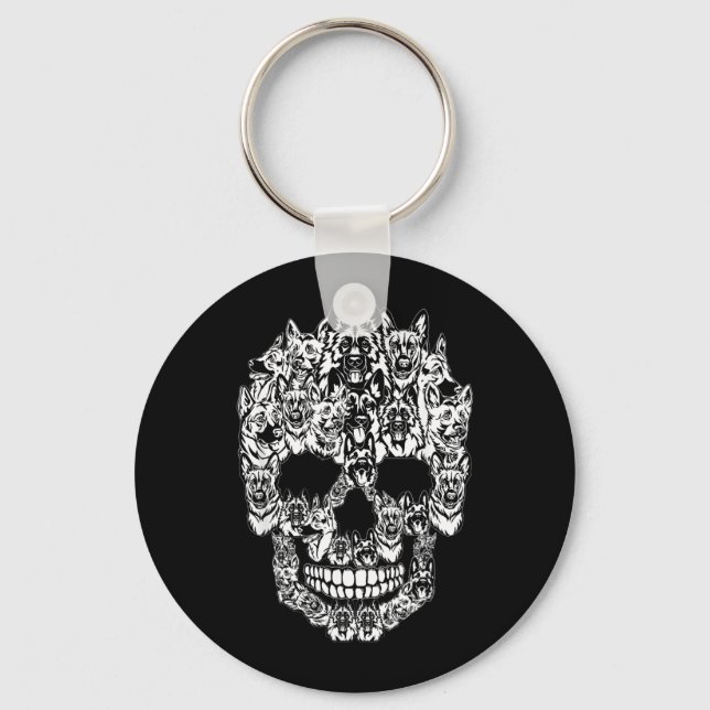 German Shepherd Dog Graphic Halloween Skull Key Ring (Front)