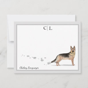 German Shepherd Dog Grey Border Monogram & Name Card