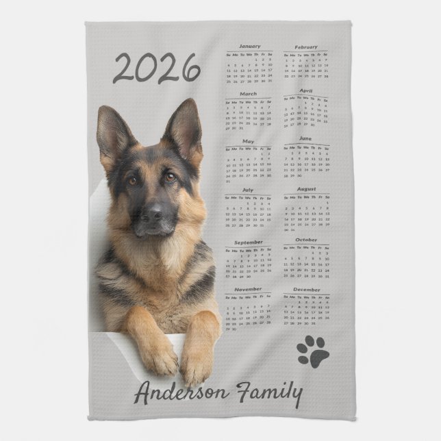 German Shepherd Dog GSD 2026 Calendar Tea Towel (Vertical)