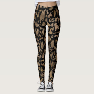 German Shepherd Dog GSD - gold on black Leggings