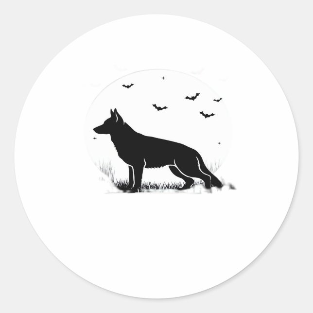 German Shepherd Dog � Halloween Moon Silhouette Cl Classic Round Sticker (Front)