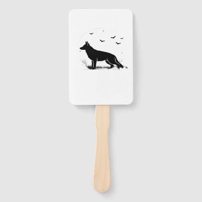 German Shepherd Dog � Halloween Moon Silhouette Cl Hand Fan (Front)