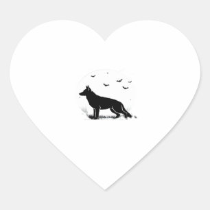 German Shepherd Dog � Halloween Moon Silhouette Cl Heart Sticker
