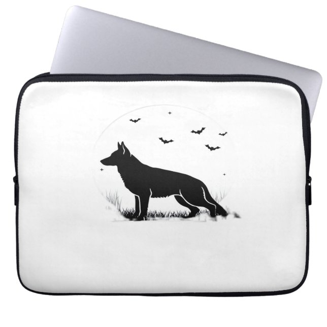 German Shepherd Dog – Halloween Moon Silhouette Cl Laptop Sleeve (Front)