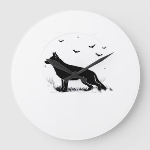 German Shepherd Dog � Halloween Moon Silhouette Cl Large Clock