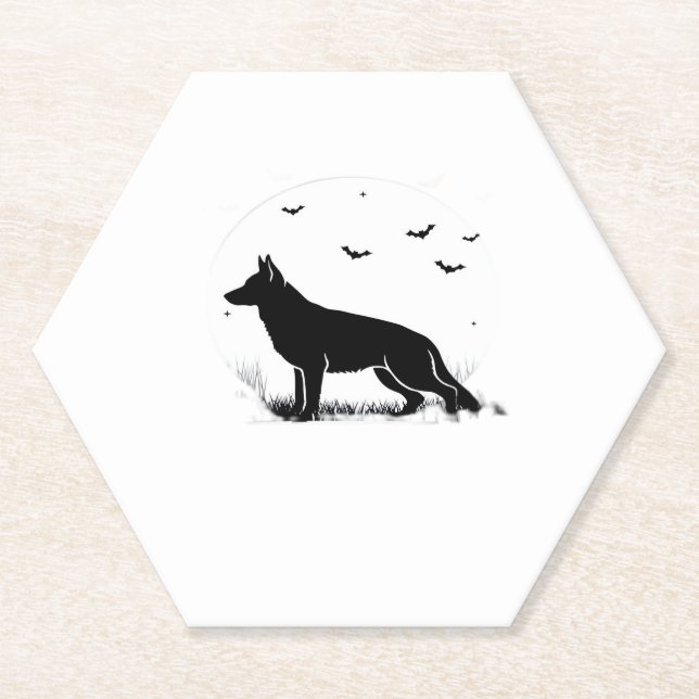 German Shepherd Dog � Halloween Moon Silhouette Cl Paper Coaster (Front)