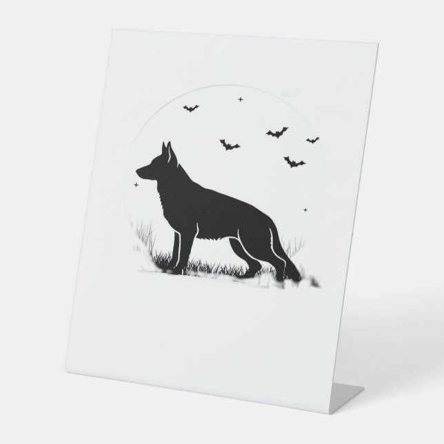 German Shepherd Dog � Halloween Moon Silhouette Cl Pedestal Sign (Front)